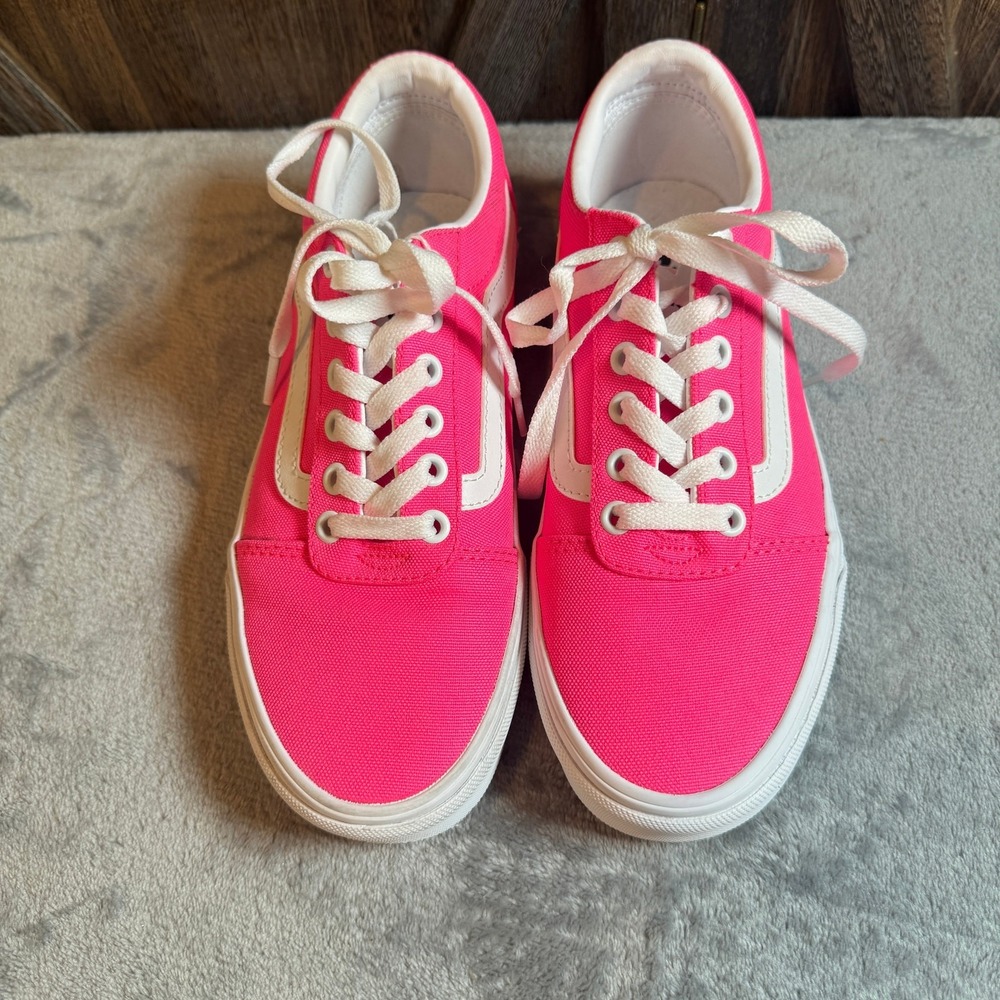 Vans Old Skool Neon Pink Canvas Sneakers Women's Size 7.5 White Stripe Shoes